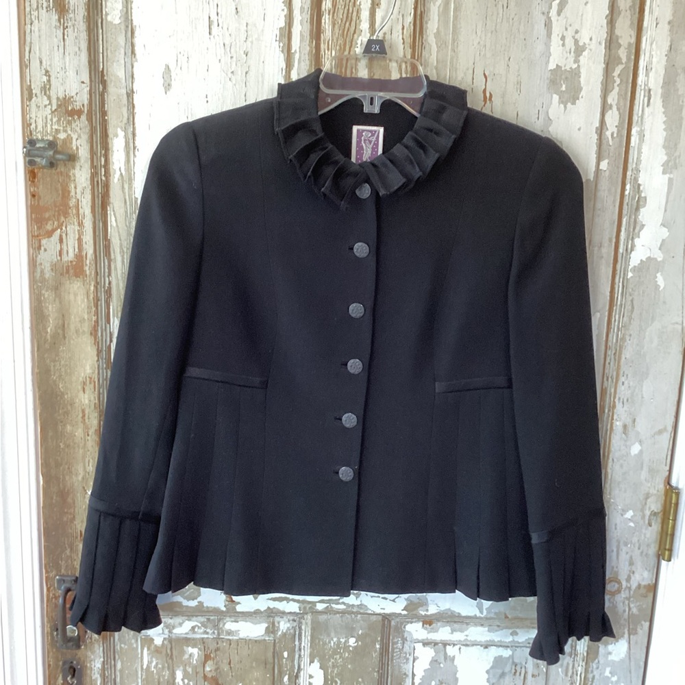 Vintage Zelda Black Blazer - size 4 - Ruffle collar, wrists and hem!